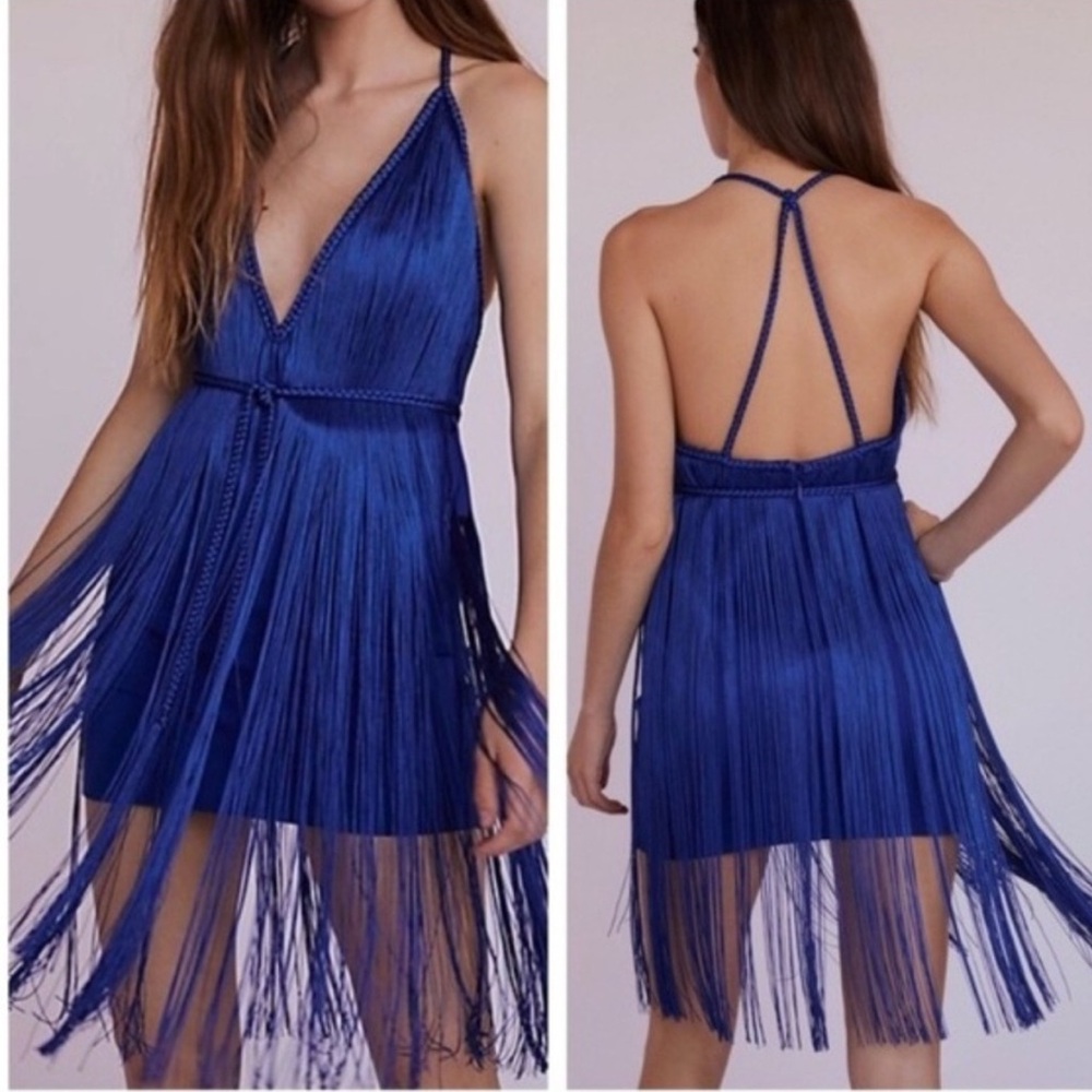 Free People Blue Fringe Dress